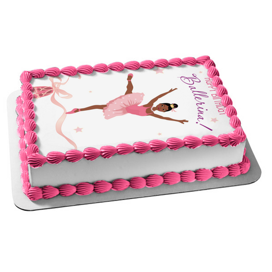 Happy Birthday Ballerina Tutu Stars Ballerina Slippers Edible Cake Topper Image ABPID13084