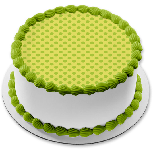 Yellow Background Green Polka Dots Pattern Edible Cake Topper Image ABPID13086