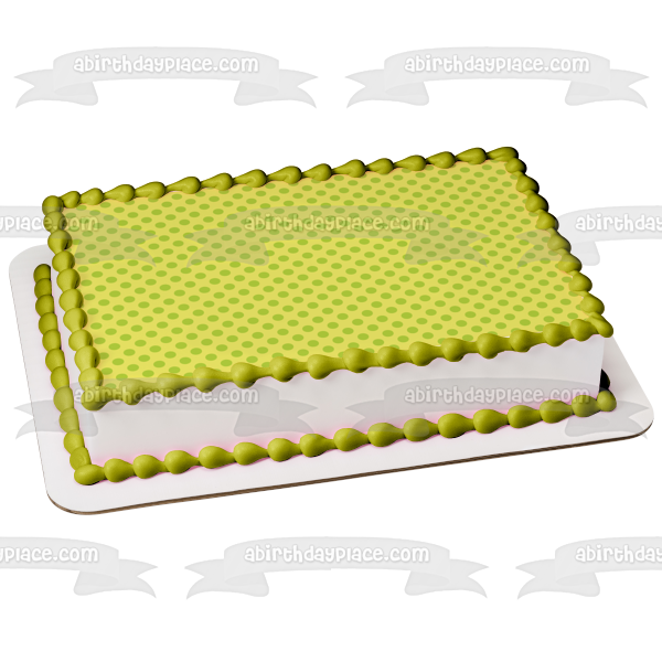 Yellow Background Green Polka Dots Pattern Edible Cake Topper Image ABPID13086