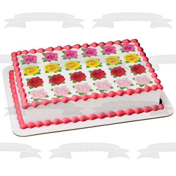 Roses Pink Yellow Red Purple Pattern Edible Cake Topper Image ABPID13092