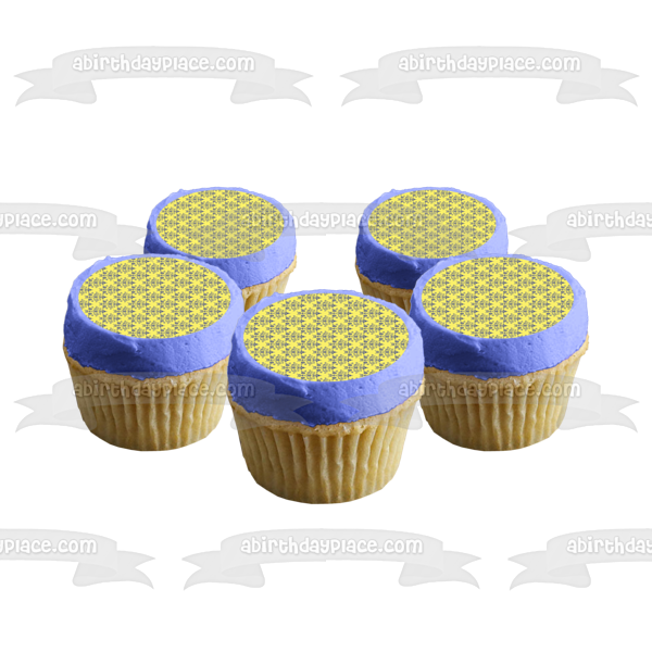 Adorno comestible para tarta con fondo amarillo y patrón de damasco azul, imagen ABPID13093 