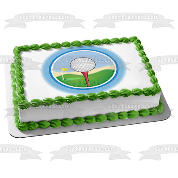 Golf Cartoon Golf Ball Yellow Flag Pink Tee Edible Cake Topper Image ABPID13094