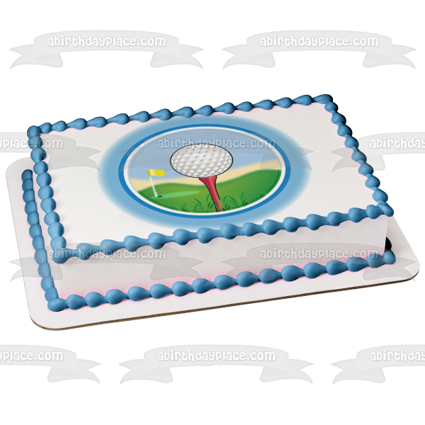 Golf Cartoon Golf Ball Yellow Flag Pink Tee Edible Cake Topper Image ABPID13094