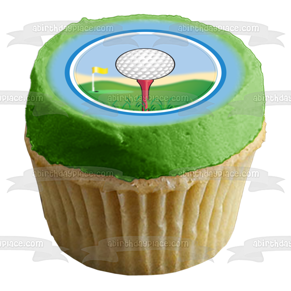 Golf Cartoon Golf Ball Yellow Flag Pink Tee Edible Cake Topper Image ABPID13094