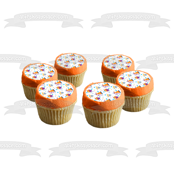 Patrón de fiesta de cumpleaños Sombreros de fiesta Cupcakes Serpentinas Estrellas Adorno comestible para pastel Imagen ABPID13101 