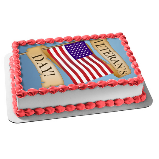 Veteran's Day the American Flag Edible Cake Topper Image ABPID13104