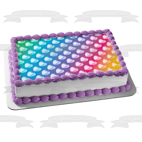 Imagen comestible para decoración de tarta con fondo teñido anudado de corazones blancos ABPID13221 