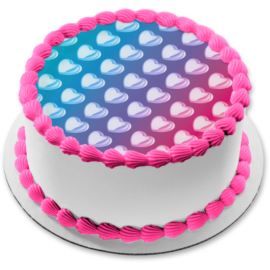 Imagen comestible para decoración de tarta con fondo teñido anudado de corazones blancos ABPID13221 