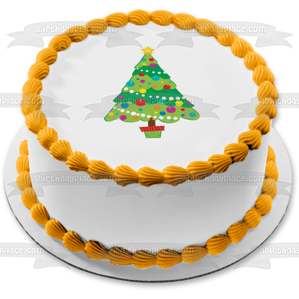 Merry Christmas Christmas Tree Decorations Star Edible Cake Topper Image ABPID13222