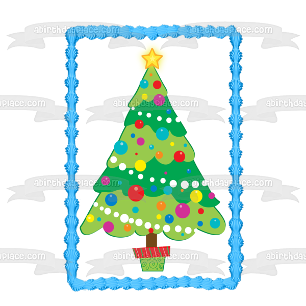 Merry Christmas Christmas Tree Decorations Star Edible Cake Topper Image ABPID13222