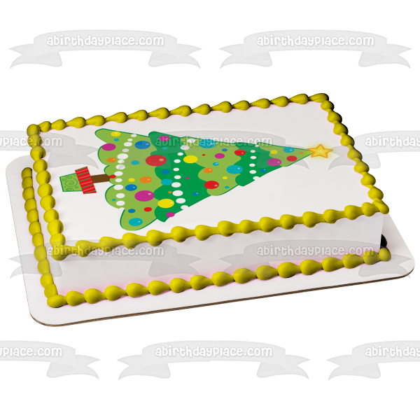 Merry Christmas Christmas Tree Decorations Star Edible Cake Topper Image ABPID13222