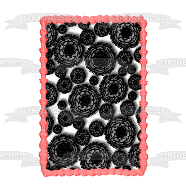 Adorno comestible para tarta con diseño de flores de encaje negro, varios tamaños, imagen ABPID13112 