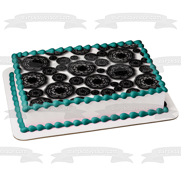 Adorno comestible para tarta con diseño de flores de encaje negro, varios tamaños, imagen ABPID13112 