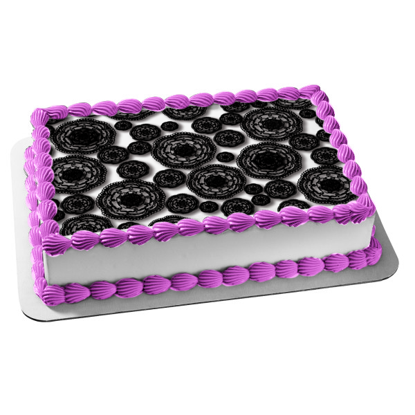 Adorno comestible para tarta con diseño de flores de encaje negro, varios tamaños, imagen ABPID13112 