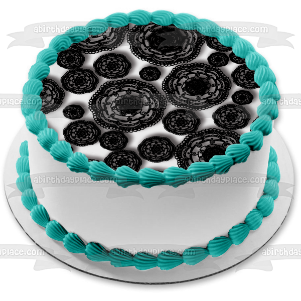 Adorno comestible para tarta con diseño de flores de encaje negro, varios tamaños, imagen ABPID13112 