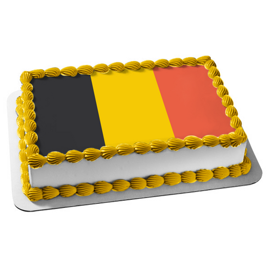 Decoración comestible para tarta con bandera de Bélgica, color negro, amarillo, rojo, rayas verticales, imagen ABPID13238 