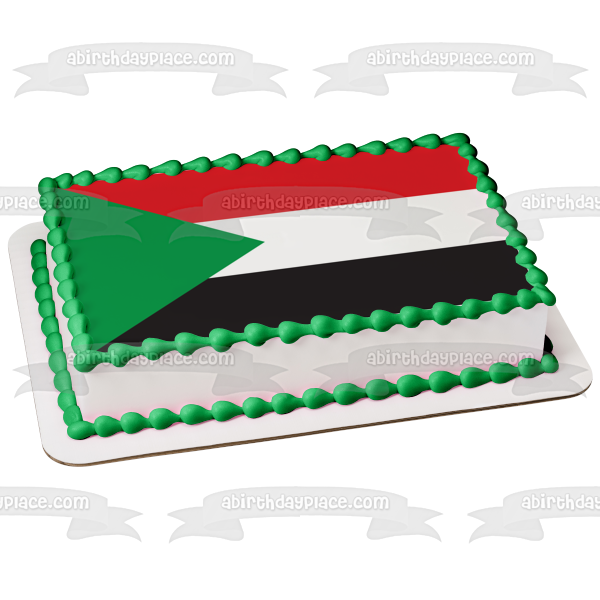 Decoración comestible para tarta con bandera de Sudán, verde, rojo, blanco y negro, imagen ABPID13241 