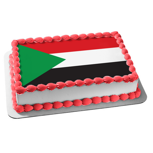 Decoración comestible para tarta con bandera de Sudán, verde, rojo, blanco y negro, imagen ABPID13241 