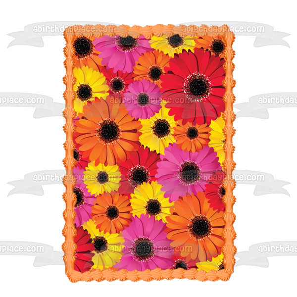 Flowers Red Pink Orange Yellow Sparkle Centers Edible Cake Topper Image ABPID13242