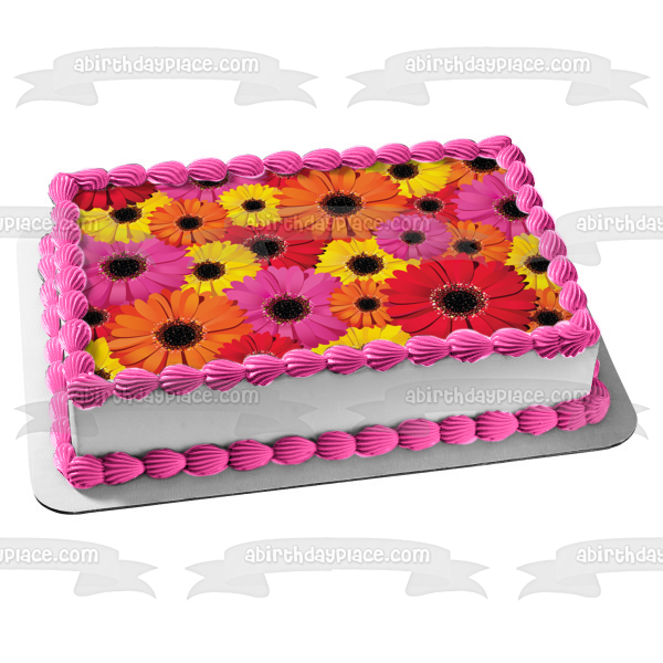 Flores rojo rosa naranja amarillo centros brillantes decoración comestible para tarta imagen ABPID13242 