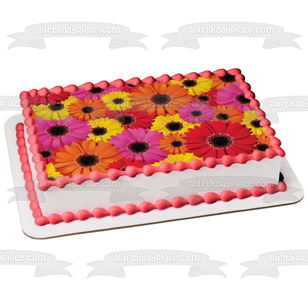 Flowers Red Pink Orange Yellow Sparkle Centers Edible Cake Topper Image ABPID13242