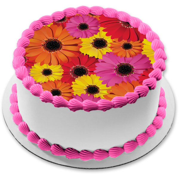 Flores rojo rosa naranja amarillo centros brillantes decoración comestible para tarta imagen ABPID13242 