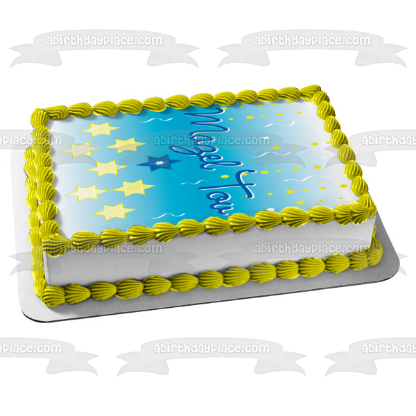 Mazel Tov Felicitaciones Te Deseo Suerte Estrella de David Lunares Imagen comestible para pastel ABPID13126 