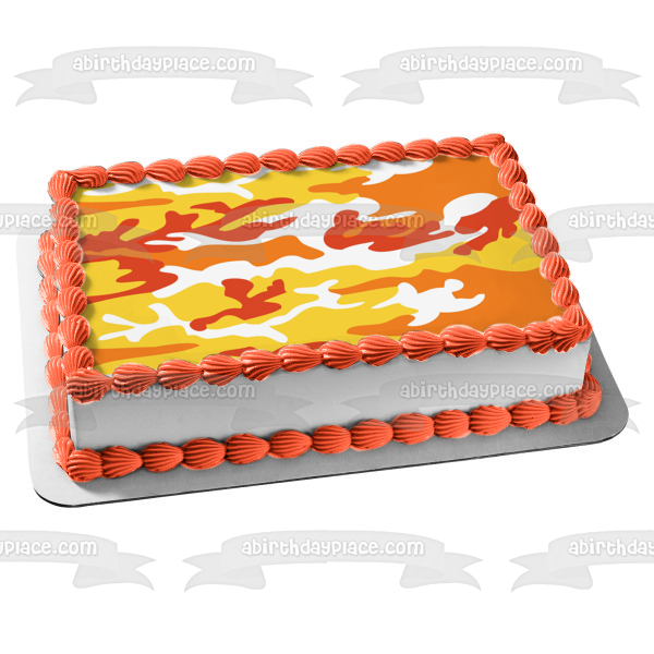 Camuflaje Camo Amarillo Naranja Rojo Blanco Adorno comestible para tarta Imagen ABPID13127 