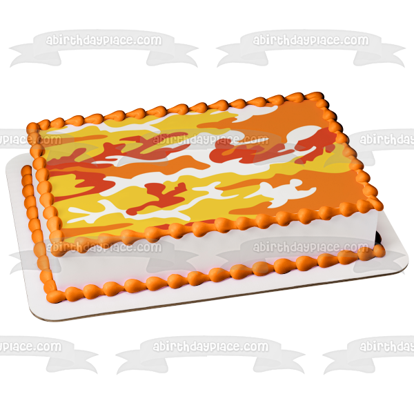 Camuflaje Camo Amarillo Naranja Rojo Blanco Adorno comestible para tarta Imagen ABPID13127 