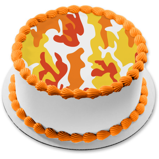 Camouflage Camo Yellow Orange Red White Edible Cake Topper Image ABPID13127