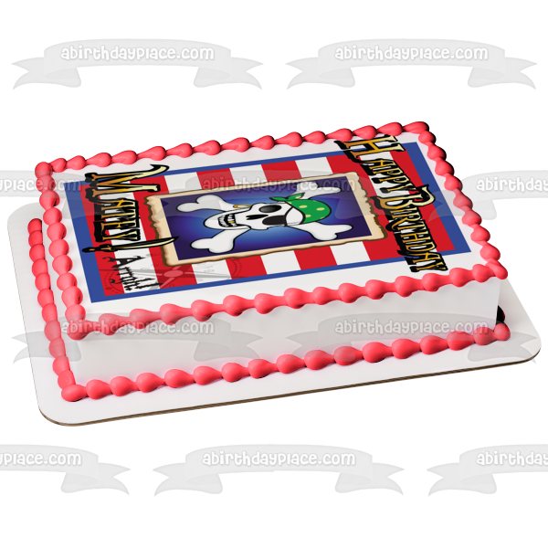 Feliz cumpleaños Matey Arrgh Espada Calavera Tibias cruzadas Imagen comestible para tarta ABPID13244 