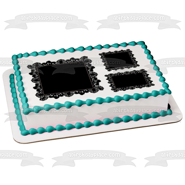 Adorno comestible para tarta con encaje de cuadrados negros, imagen ABPID13128 