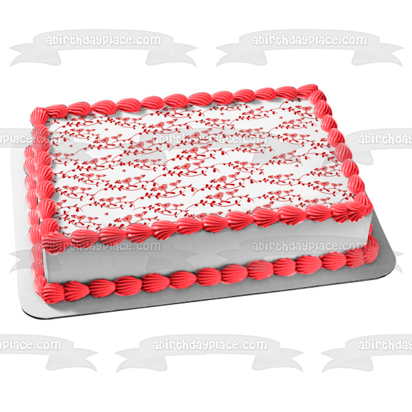 Adorno comestible para tarta con corazones de vides rojas, imagen ABPID13131 