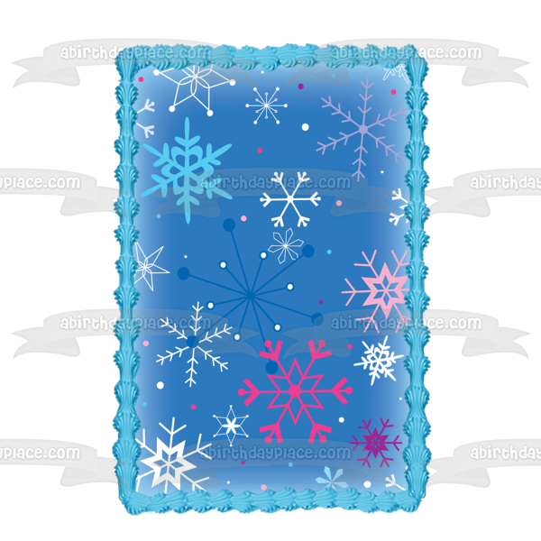 Winter Colored Snowflakes Blue Background Edible Cake Topper Image ABPID13250