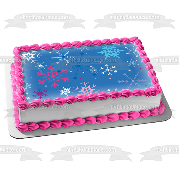 Winter Colored Snowflakes Blue Background Edible Cake Topper Image ABPID13250