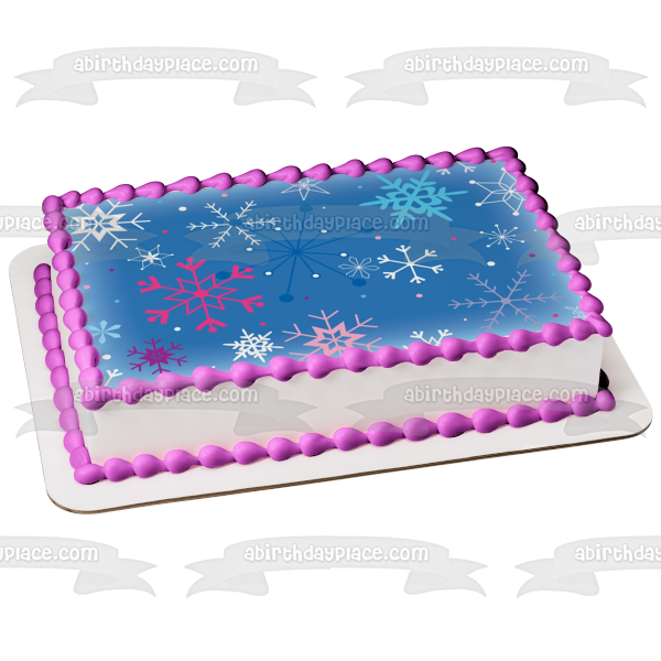 Winter Colored Snowflakes Blue Background Edible Cake Topper Image ABPID13250