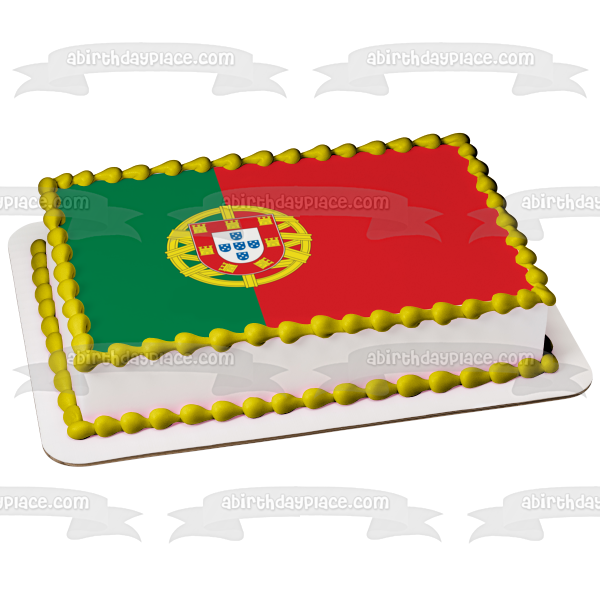 Portugal Flag Vector Green Red Background Portuguese Coat of Arms Edible Cake Topper Image ABPID13253