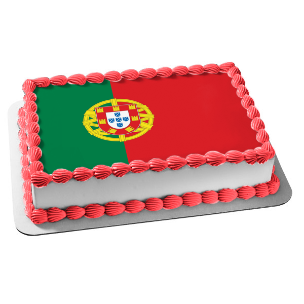 Portugal Flag Vector Green Red Background Portuguese Coat of Arms Edible Cake Topper Image ABPID13253