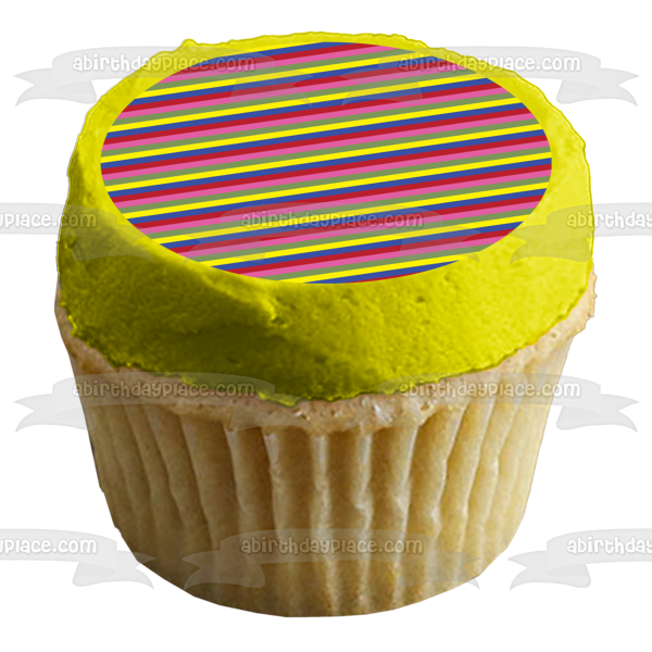 Adorno comestible para tarta con rayas diagonales, amarillo, azul, rojo, rosa y verde, imagen ABPID13256 