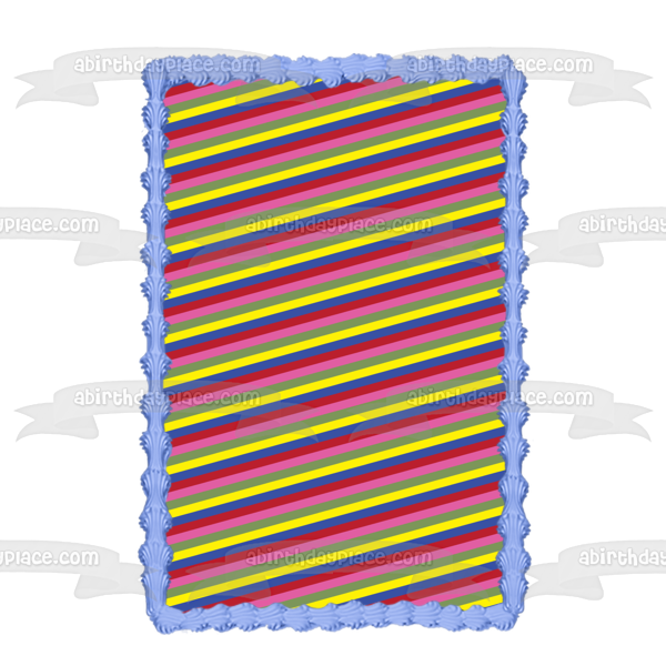 Adorno comestible para tarta con rayas diagonales, amarillo, azul, rojo, rosa y verde, imagen ABPID13256 