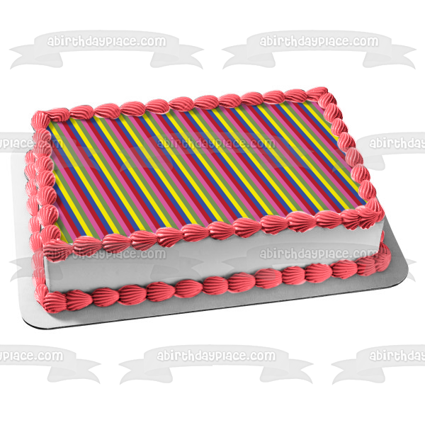 Adorno comestible para tarta con rayas diagonales, amarillo, azul, rojo, rosa y verde, imagen ABPID13256 