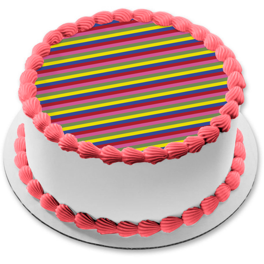 Adorno comestible para tarta con rayas diagonales, amarillo, azul, rojo, rosa y verde, imagen ABPID13256 