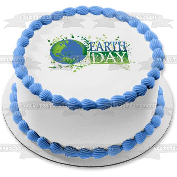 Earth Day Globe Green Leaves Edible Cake Topper Image ABPID13258