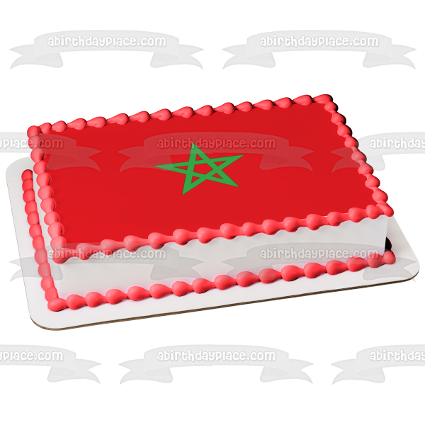 Flag of Morocco Red Green Star Edible Cake Topper Image ABPID13140