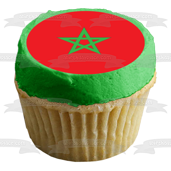 Flag of Morocco Red Green Star Edible Cake Topper Image ABPID13140