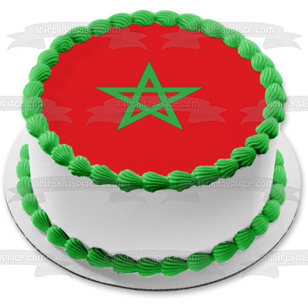 Flag of Morocco Red Green Star Edible Cake Topper Image ABPID13140