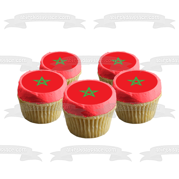 Flag of Morocco Red Green Star Edible Cake Topper Image ABPID13140