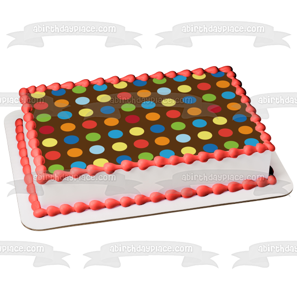 Polka Dot Pattern Blue Orange Red Green Yellow Pink Brown Background Edible Cake Topper Image ABPID13150