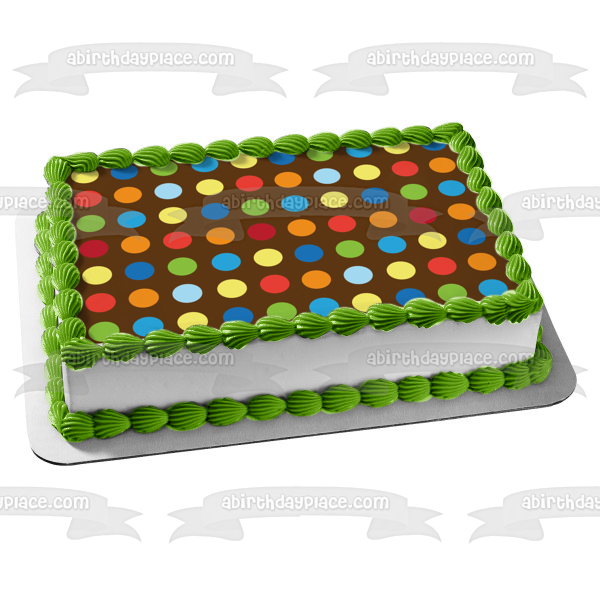 Polka Dot Pattern Blue Orange Red Green Yellow Pink Brown Background Edible Cake Topper Image ABPID13150