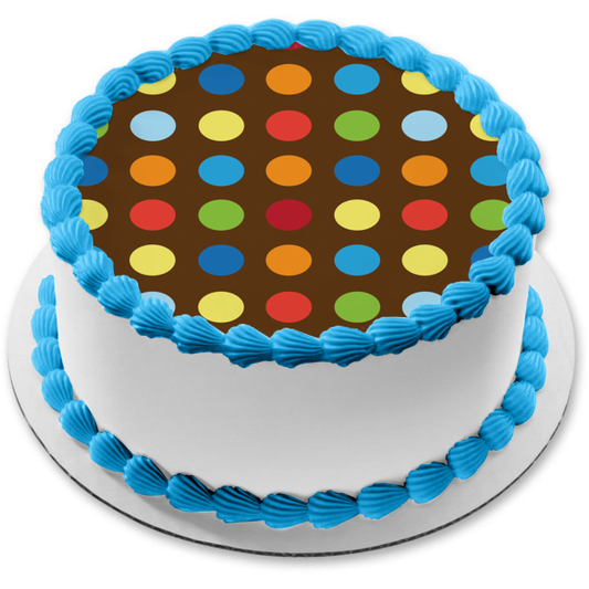 Polka Dot Pattern Blue Orange Red Green Yellow Pink Brown Background Edible Cake Topper Image ABPID13150